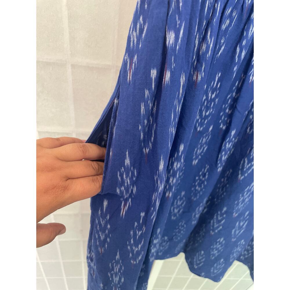 Bibico Elaine Day Dress S Blue Ikat 100% Cotton Sleeveless Pockets Artisan - Picture 5 of 6